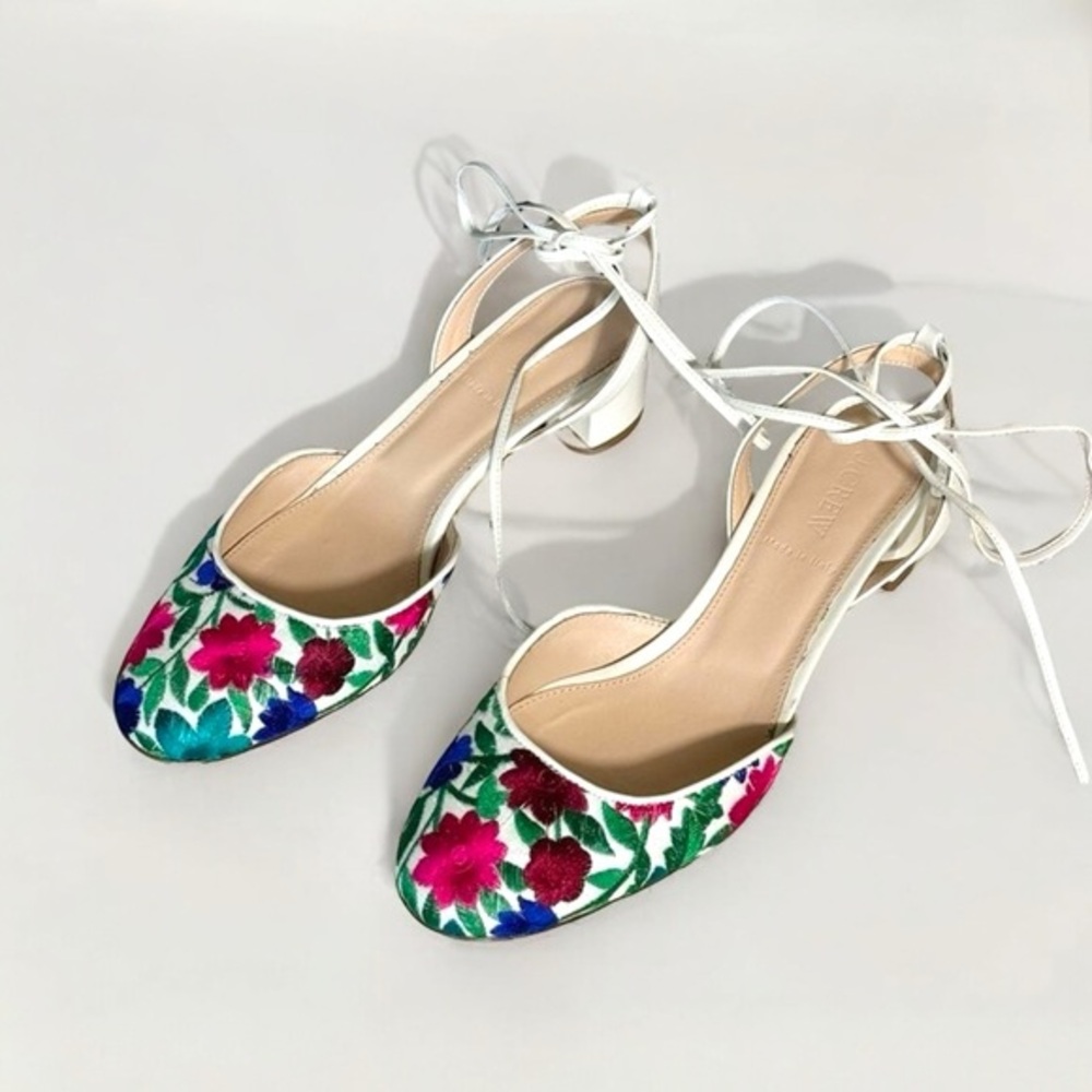 J.Crew Embroidered Floral Ankle-Tie Heels – Made in Italy – Size 7.5